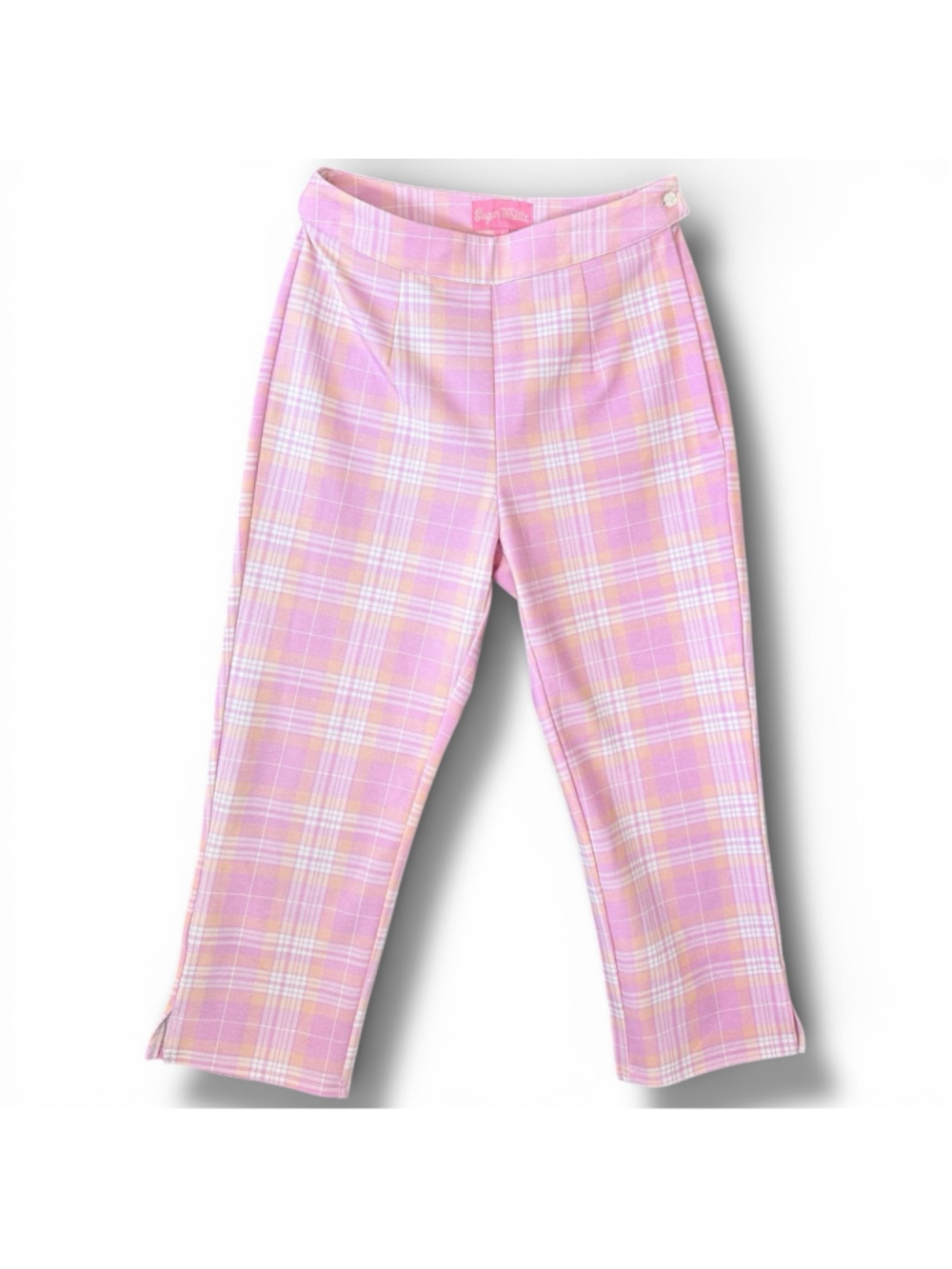 Sugar Thrillz by Dolls Kill Thats my Jam Pink Yellow Plaid Cropped Pants S